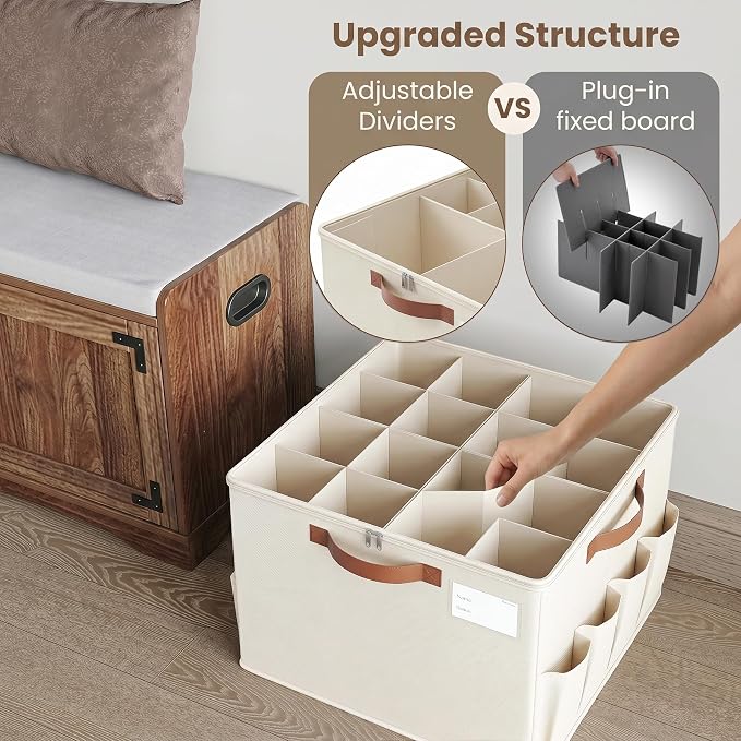 Varhomax Shoe Organizer Box for Closet, Fabric Shoe Storage Bin with Adjustable Dividers & Clear Cover, Holds up 16-32 Pairs of Sneakers & Sandals for Entryway, Cubby - Image 6