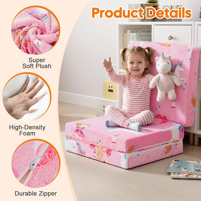 MeMoreCool Glow Fairy Kids Foldable Floor Mattress Trifold, 57x22 Inch Pink | Glow fairy trifold mattress for girls room, playroom, reading nook, travel - Image 4
