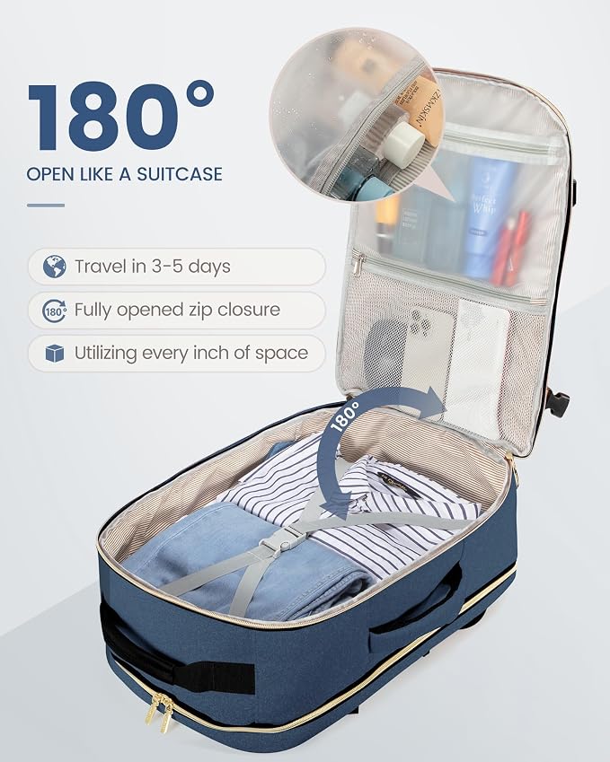 LOVEVOOK 40L Travel Backpack Flight Approved Carry on Backpack,3 Packing Cubes,Waterproof Personal Item Travel Bag,TSA Carry on Luggage Suitcase Travel Essentials,Gifts for Women & Men,fits 17" Laptop - Image 2