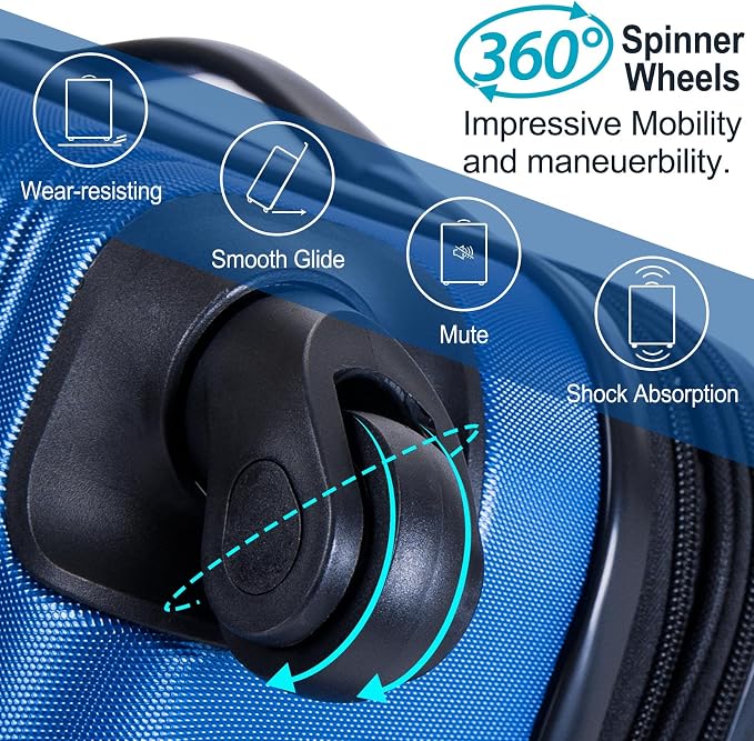 Merax Luggage Sets 3 Piece Suitcase Set 20/24/28,Carry on Luggage Airline Approved,Hard Case with Spinner Wheels,Blue - Image 3