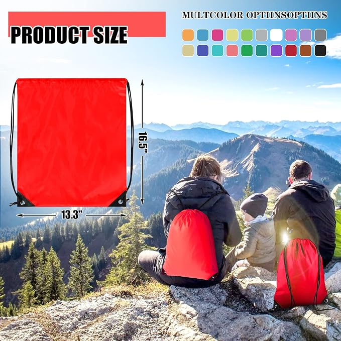 Grneric Drawstring Backpack Bulk 100Pcs Cinch Bag, Polyester Drawstring Bags for Gym Beach Sports Short Trip Party (Red) - Image 4