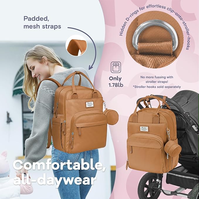 RUVALINO Diaper Bag Backpack-Multifunction Baby Travel Bag with Changing pad, Insulated Bottle Holders & Pacifier Case, Large Capacity, Waterproof, Dark Brown - Image 7