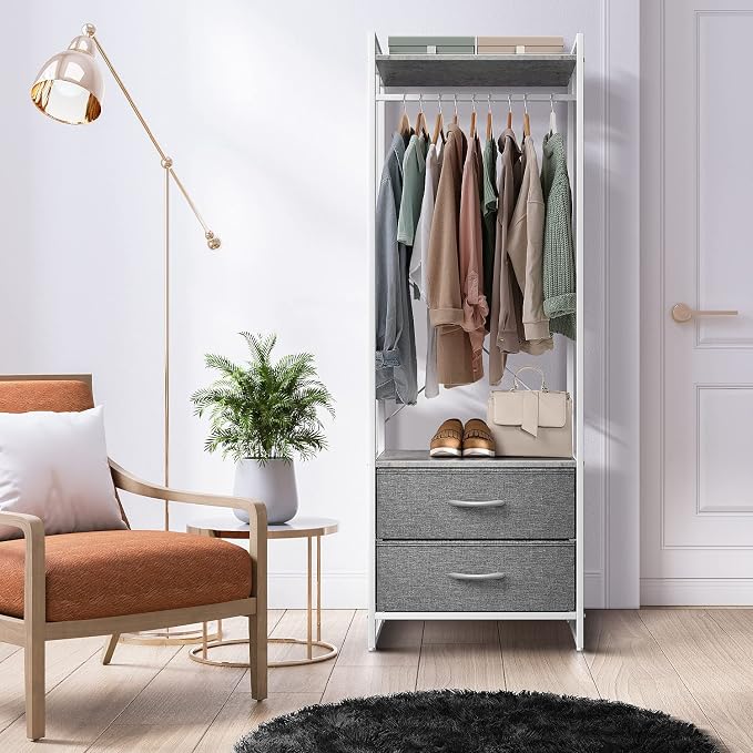 Sorbus Clothing Rack with Drawers - Clothes Stand Dresser - Wood Top, Steel Frame, & Fabric Drawers - Tall Closet Storage Organizer - Garment Rack for Hanging Shirts, Dresses, & Jackets - Image 3