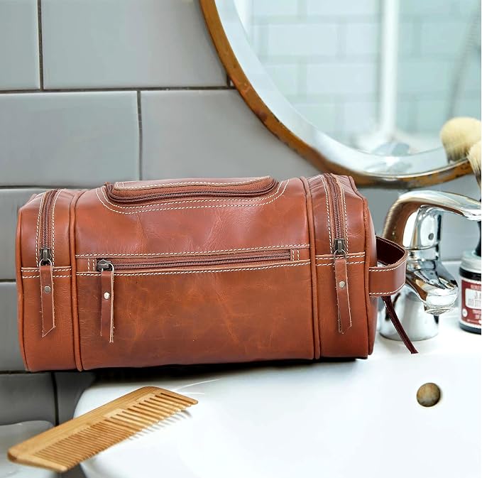 VC VINTAGE COUTURE Leather Toiletry Bag for Men Extra Large Leather Men's Toiletry Bag for Traveling Real Leather Dopp Kit for Men Leather Shaving Bag for Travel - Image 2