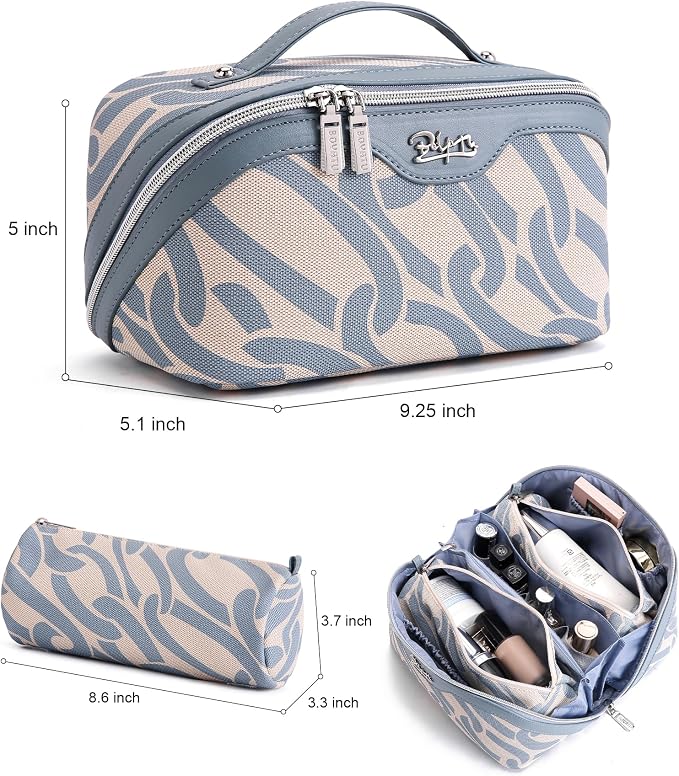 BOYATU Travel Makeup Bag for Women: Large Capacity 3-Piece Cosmetic & Toiletry Organizer - Expands Storage by 50% with 2 Detachable Pouches,Opens Flat for Easy Packing,Waterproof PU Leather(Blue) - Image 5