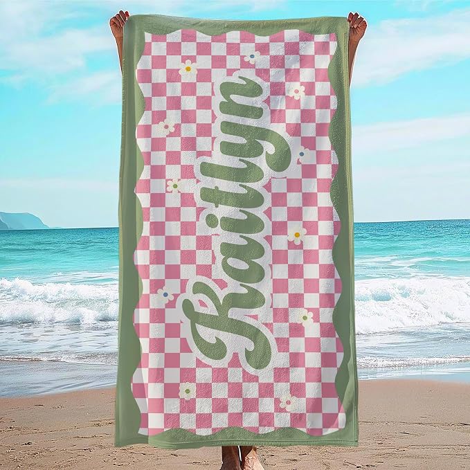 JML Personalized Beach Towel with Name, Custom Flower Beach Towel, Customized Microfiber Pool Towel, Quick Dry & Absorbent Swim Towel for Adult,Anniversary, Birthday, Summer Holiday,Vacation by JML
