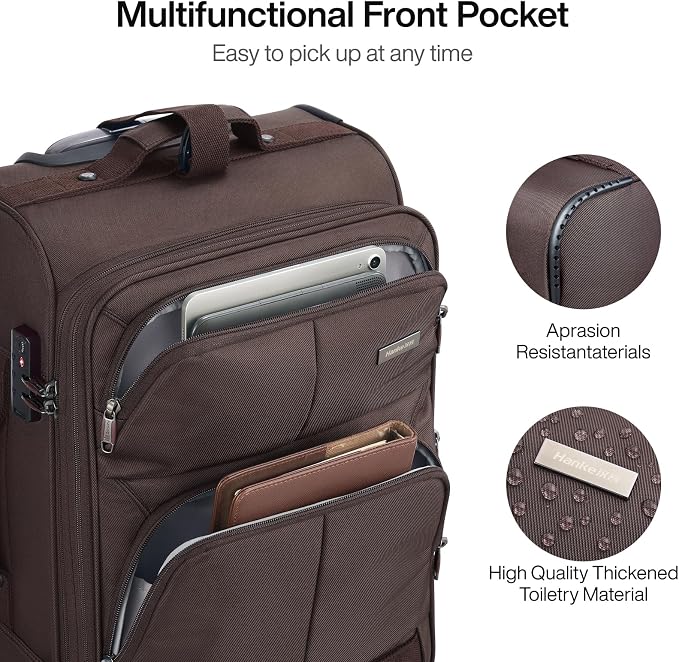 Hanke 20 Inch Softside Expandable Carry On Luggage with Spinner Wheels, Rolling Suitcase Travel Luggage with TSA Approved Luggage,Coffee - Image 5
