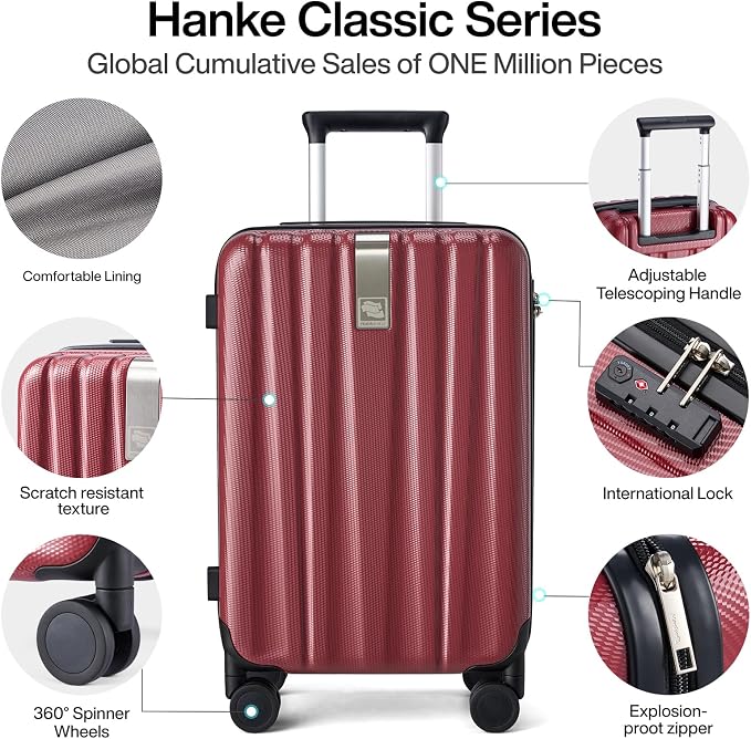 Hanke 24 Inch Luggage Suitcases With Spinner Wheels Lightweight PC Hard Shell Rolling Suitcase With Travel Lock,Checked-Medium 24-Inch （Burgundy） - Image 3