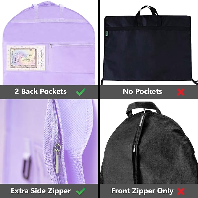 Waterproof Hanging Garment Bag 40 inch Clothes Bag with Gusset, 5 Pockets & Side Zip for Dance Costumes, Sports, Skating, Theatre, Beauty Pageants & More by Kendall Country, Lavender Purple - Image 4