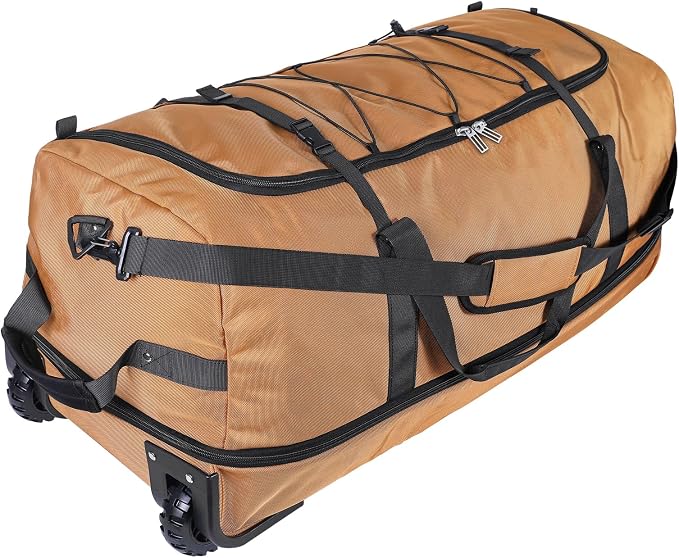 Bagenerous 110L/140L Expandable Soft-Sided Foldable Duffle Bag with 2 Rubber Wheels,Packable 32” Rolling Carry-On with Multi-Pockets & Compartments,Coffee by Bagenerous