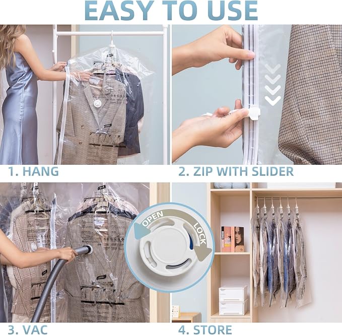 Hanging Vacuum Storage Bags, 6 Pack (41.3 x27.6 inch), Vacuum Seal Bags for Clothing, Garment Bags for Short Clothses, Jacket, Suits, Dresses, Closet Organizer Space Saving - Image 5