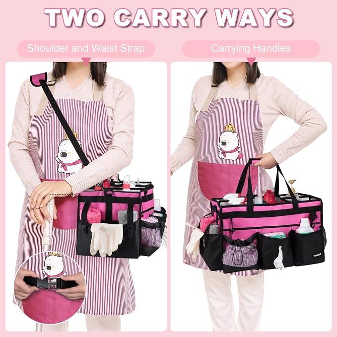 Large Cleaning Caddy Bag With Detachable Divider,Caddy Organizer With Handle,Cleaning Supply Storage With Adjustable Shoulder Strap & Waist Belt For Cleaners,Cleaning Housekeepers - Image 4