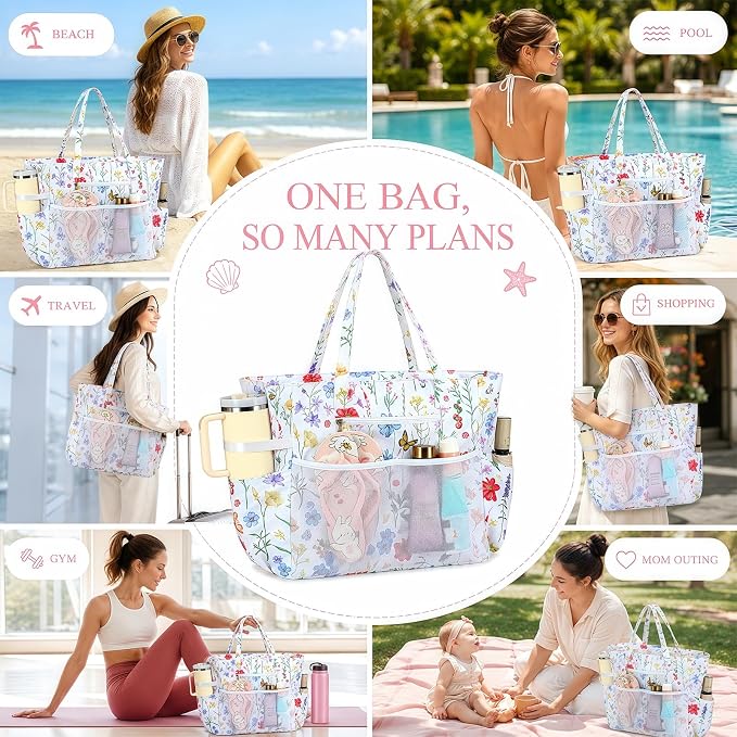 Bluboon Waterproof Beach Tote Pool Bags for Women Ladies Extra Large Carry On Bag With Wet Compartment for Weekender Travel - Image 2