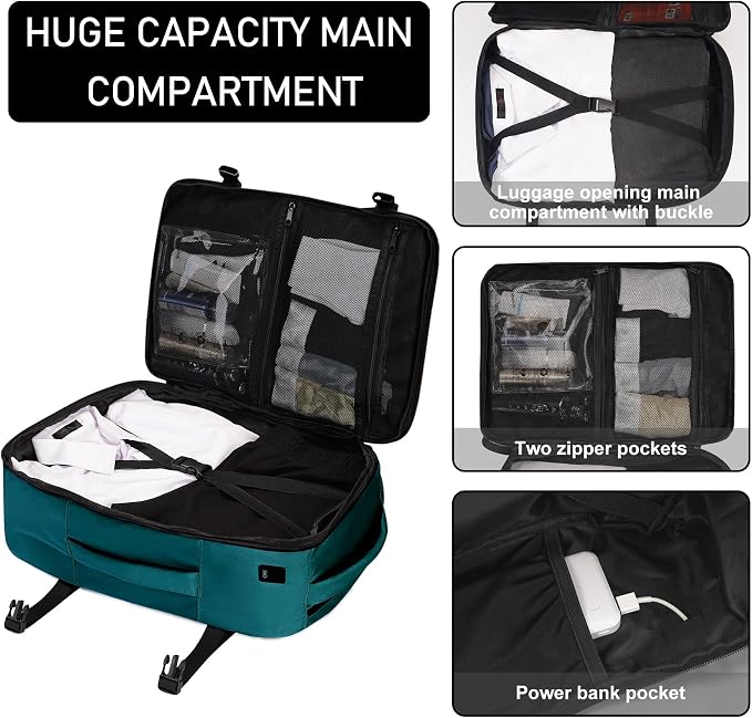 ECOHUB Travel Backpack 18x14x8 Spirit Airlines Personal Item Bag Carry On Backpack 13 Pockets Large Work Casual Daypack for men Airline Approved Waterproof Gym Backpack with Charging Port, Blue Green - Image 4