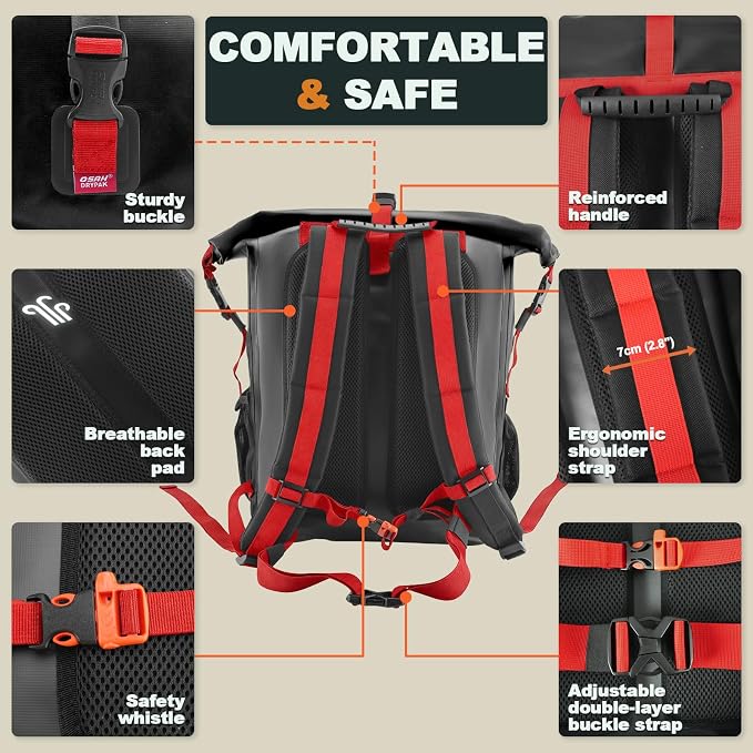 OSAH DRYPAK Waterproof Backpack Dry Bag 25L/35L/55L/85L – Heavy Duty Roll-Top Hiking Backpack Sack Keeps Gear Dry for Travel, Kayaking, Boating, Camping, Rafting and Fishing - Image 4