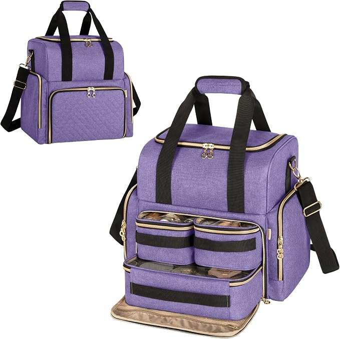 LUXJA Large Travel Makeup Bag with 3 Removable Cases, Cosmetic Bag with Detachable Dividers (Patent Pending), Purple by Luxja