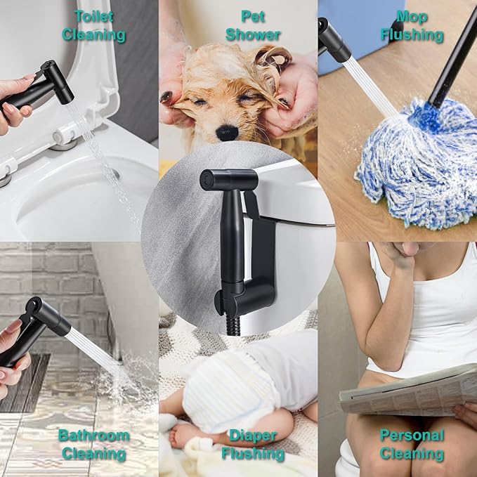 BARROCK Handheld Bidet Sprayer for Toilet, Stainless Steel Metal Made Baby Cloth Diaper Spraying Kit, Bathroom Toilet Bidet Attachment Set for Bathing Pets and Feminine Hygiene, Matte Black