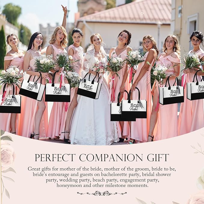 Sweetude 20 Pcs Bride Canvas Tote Bag Bulk with Makeup Bags Gifts for Bride Bridesmaid Tribe Wedding Engagement Bridal Shower - Image 7
