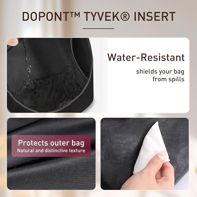Doxo Purse Organizer Insert for Coach Brooklyn 39 | 9 Pockets with YKK Side Zipper & Elastic Water Bottle Holder | Waterproof Tyvek Bag Organizer for Coach Brooklyn Tote/Shoulder Bag(39, Black) - Image 6