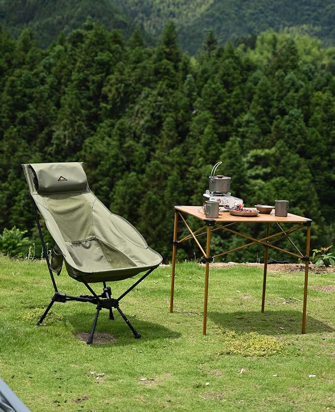 iClimb Lightweight Stable Alu. Folding Square Table Roll Up Top with Carry Bag for Camping Picnic Backyards BBQ Camp Kitchen (Nature, L) - Image 2