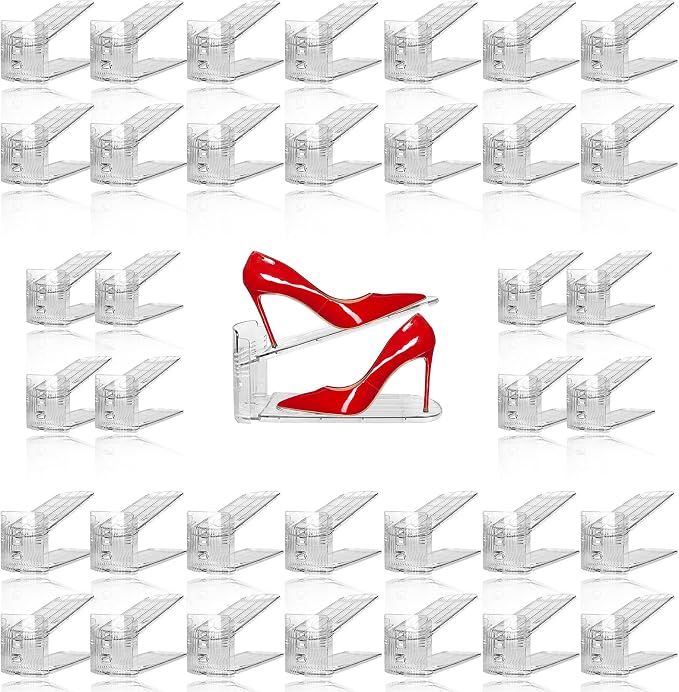 36 Pack Clear Shoe Slots Organizer - Adjustable Height 3.7''to 7.7'' Shoe stackers for a pair of shoes ,Shoe rack storage shoe space saver 50%,Easy to assemble shoe hold shoe organizer for cloest by NVGSN