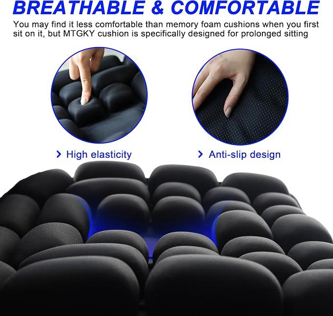 Upgrade Travel Seat Cushion for Airplane,Portable&Adjustable Air Seat Cushion,Coccyx Tailbone Pain Relief Chair Pad,Inflatable Cushion for Wheelchair, Travel,Driving,Office Work - Image 3