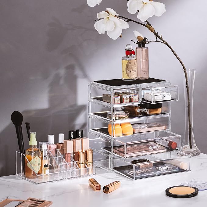 Sorbus Acrylic Makeup Organizer Set, 6-Drawer Vanity & Countertop Cosmetic Storage with Small & Wide Compartments, Clear Makeup Storage for Brushes, Jewelry – Holiday Gift for Women & Teens - Image 2