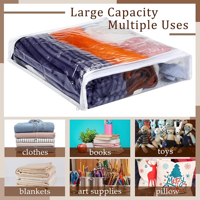 Kingdder 16 Pcs Clear Zippered Storage Bags Plastic Sweater Bags with Zipper 16 x 14 x 2.5 Inch Vinyl Sheet Organizer and Storage for Clothing Blankets Sheet Linen Bed Pillow Cube Organizer - Image 6