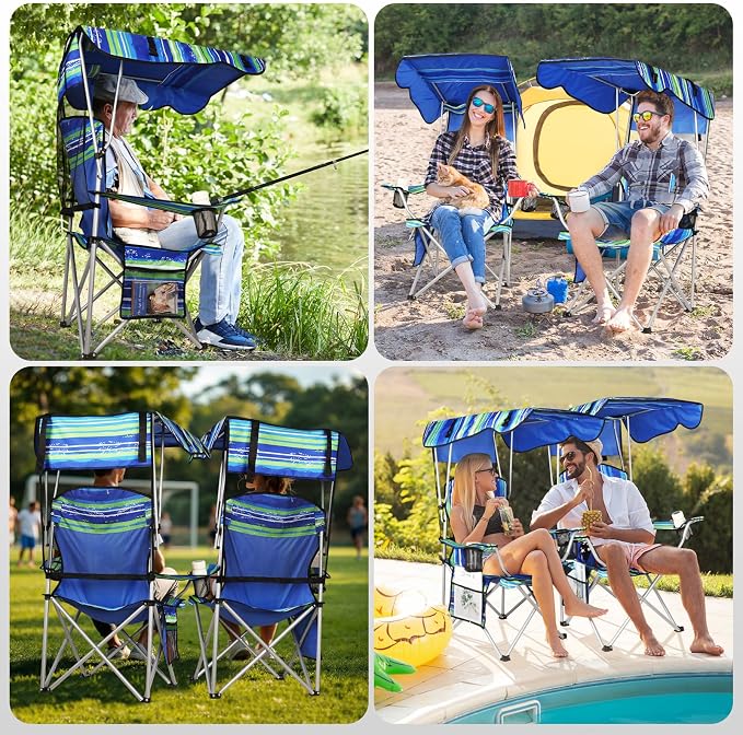 VTOY Portable Camping Chair with Canopy - Folding Chair with Canopy, Durable 600D Oxford Canopy Chair for Camping, Beach, Picnics, Fishing & Sports - Image 5