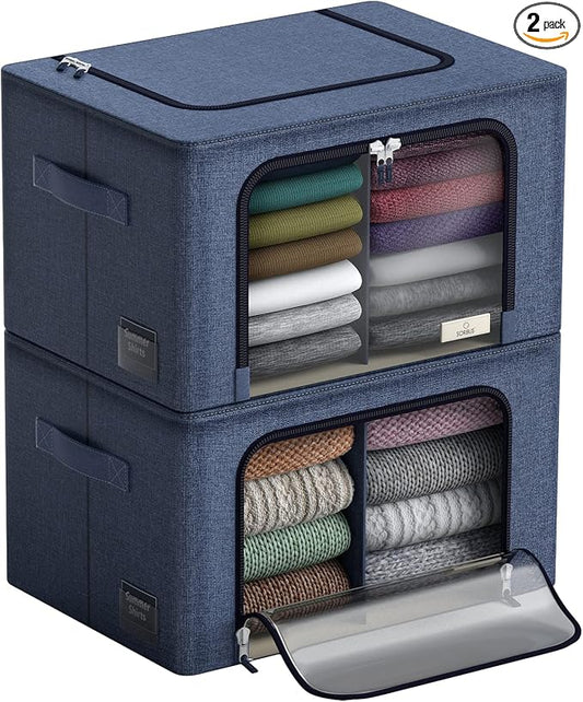Sorbus Storage Bins with Divided Interior - Large Stackable & Foldable Organizer Containers with Metal Frame, Oxford Fabric, Large Window & Carry Handles - Organization for Bedroom, Linens & Clothes by Sorbus