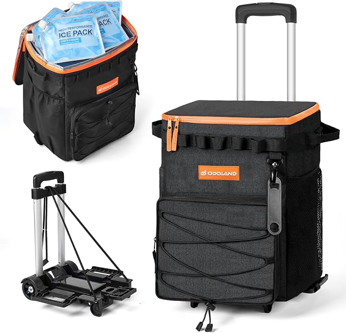 Odoland 72 Can Rolling Cooler Bag with Wheels & Handle, Collapsible Insulated Ice Chest for Beach, Camping & Tailgating - Portable Travel Soft Cooler on Wheels, Collapses for Easy Storage by Odoland