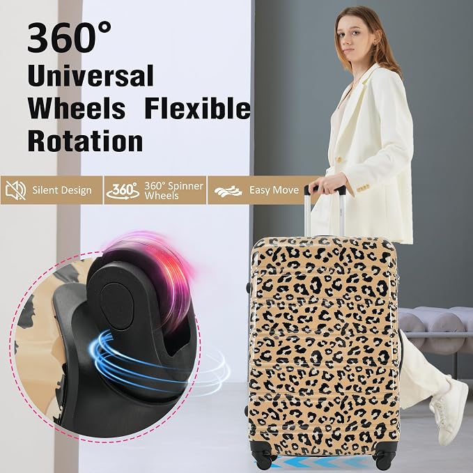 Merax Luggage Sets 3 Piece,Suitcase Set with Spinner Wheels 20/24/28 INCH | Hardside PC Expandable Lightweight Leopard Suitcase with Carry on Luggage,Leopard Brown - Image 4