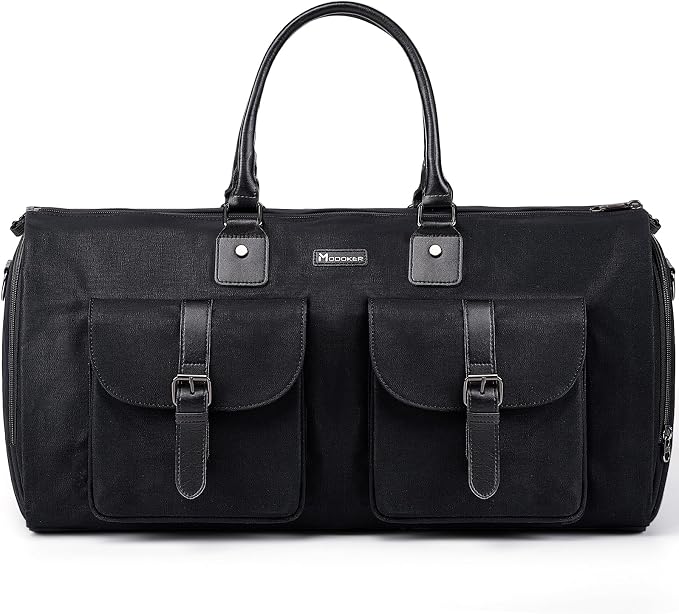 Modoker Garment Convertible Weekender Bag,Carry on Garment Bags for Travel Mens Suit Bag,Canvas Garment Duffle Bag Heavy Duty Overnight Bags for Men Women Hanging Clothes, Black by Modoker