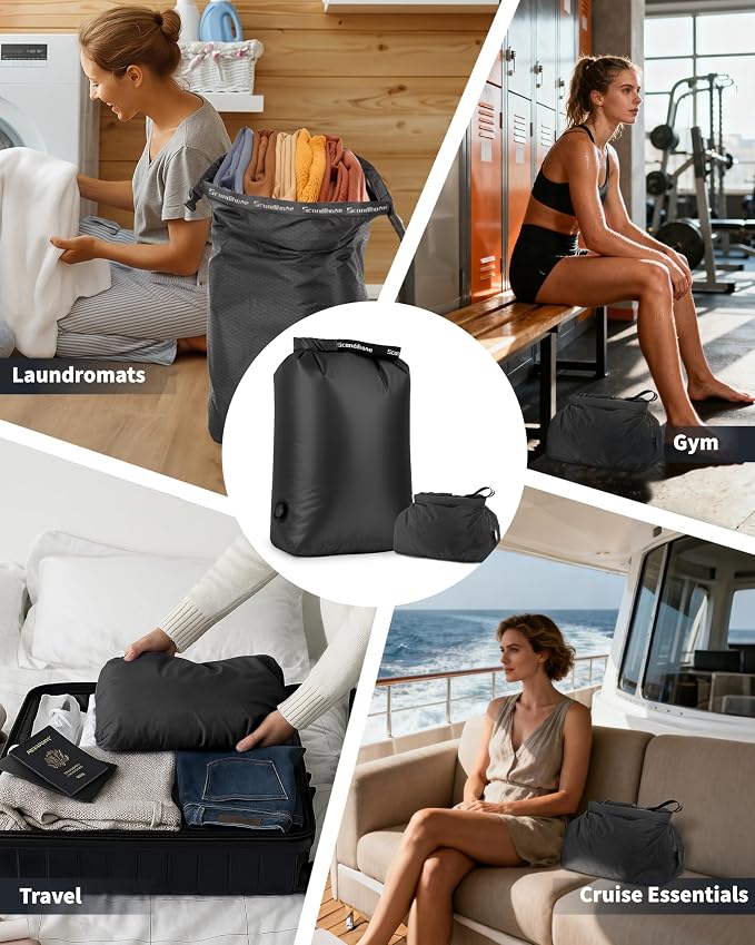 Travel Laundry Bag, Pump-free Vacuum Compression Dirty Clothes Bag, Large Reusable Waterproof & Washable Laundry Bag, Wet and Dry Bag, Ideal for Suitcases, Cruise Essentials (1 Pack) Black - Image 6