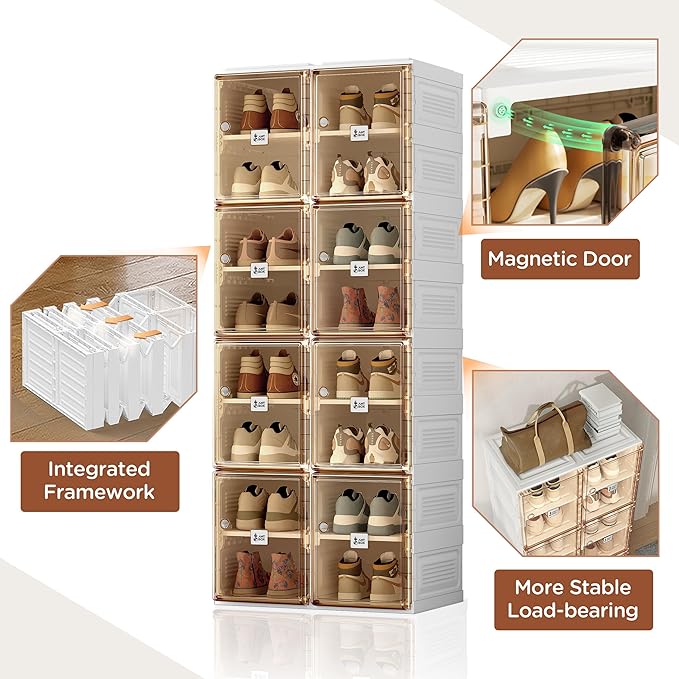 ANTBOX Shoe Organizer Storage Box, Portable Folding Shoe Rack For Closet With Magnetic Clear Door,Large Sneaker Cabinet Bins Sturdy Easy Assembly 8 Layers-16 Grids - Image 4