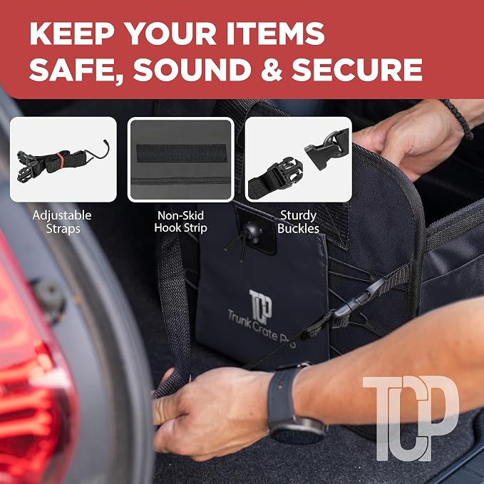 Car & Vehicle Trunk Organizer for SUV, Truck & Auto Storage, Black | Fits Cars, SUVs & Trucks 3 Adjustable Compartments Non-Slip Base & Straps Collapsible Heavy-Duty Storage Car Accessories - Image 8