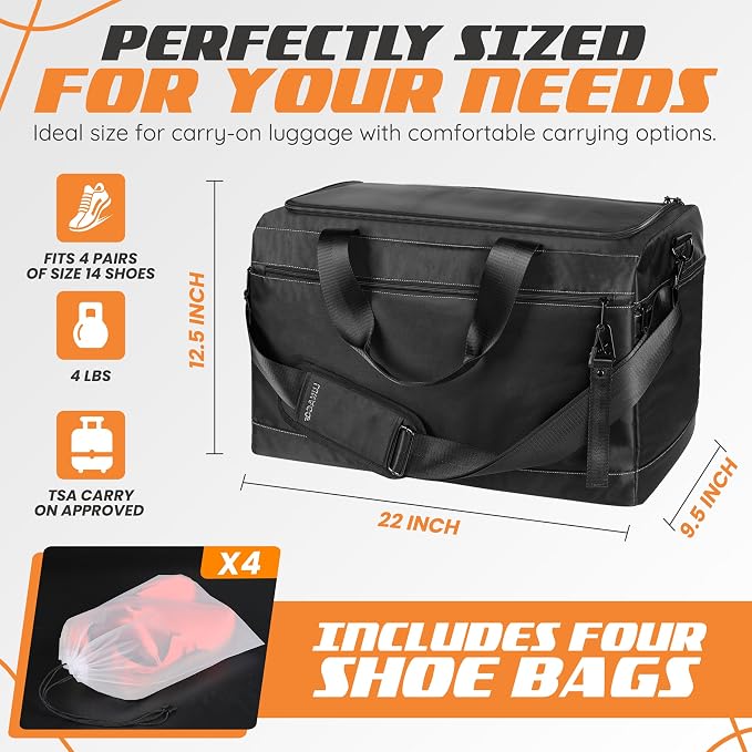Sneaker Bag Multifunctional Outdoor/Sports/Gym Travel Shoe Bag - Travel Duffle Bag for Men & Women with 3 Adjustable Compartments & Shoulder Strap – Shoe Storage Bags Included - Sneakerhead Gifts - Image 2
