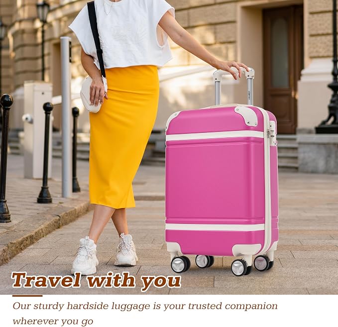 Merax Suitcase Set 28 inches Expandable Luggage with TSA Lock Spinner Wheels Hardshell Lightweight Vintage Luggage with Travel Bag,Pink - Image 8