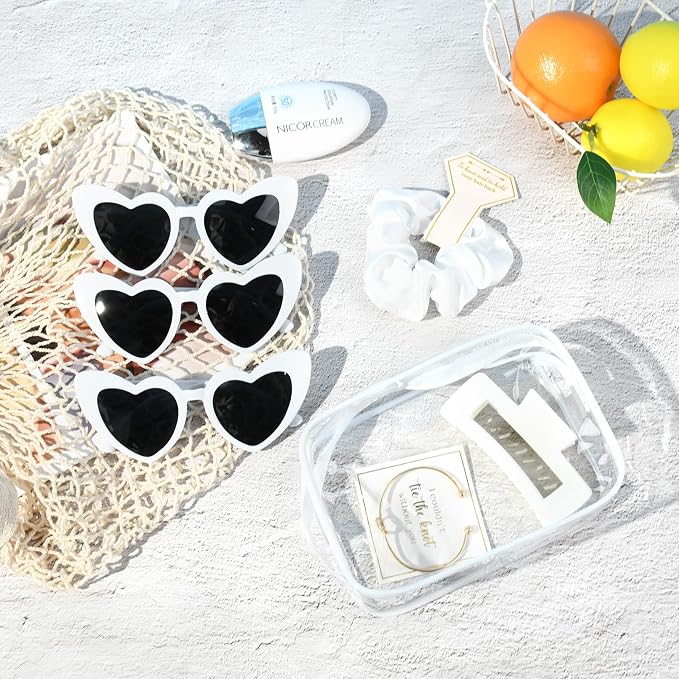 DEEKA 30 Pcs Bridesmaid Proposal Bag Set Gift Clear Makeup Toiletry Bag Bachelorette Party Favors Sunglasses Hair Claw Clips Scrunchies Knot Bracelets Bridal Wedding Party Gifts (White) - Image 7