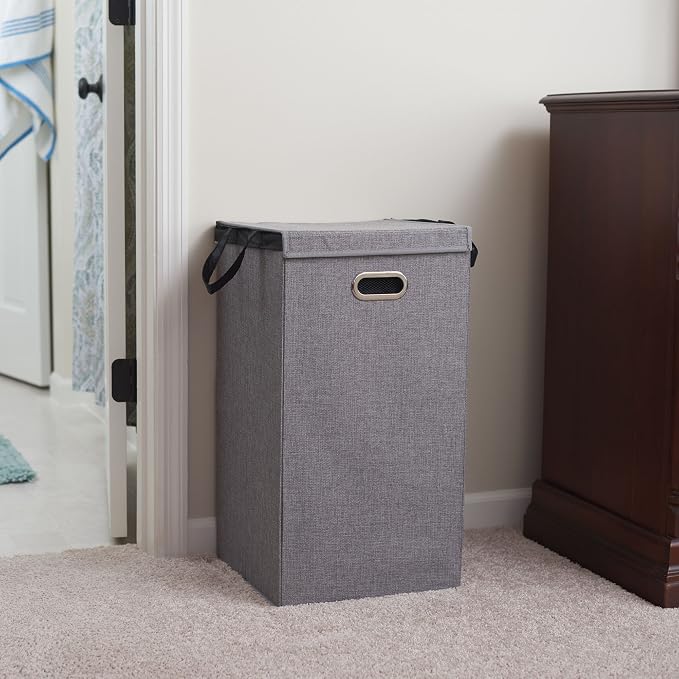 Household Essentials 5620 Collapsible Single Laundry Hamper with Magnetic Lid - Grey - Image 2