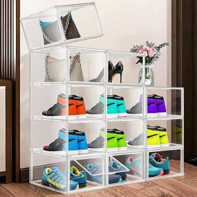 1 Pack Clear Shoe Storage Boxes Stackable, Large Sneaker Organizer with Acrylic Magnetic Door, Plastic Drop Front Shoe Containers for Men up to Size 12.5, Transparent Shoe Organizer for Closet - Image 8