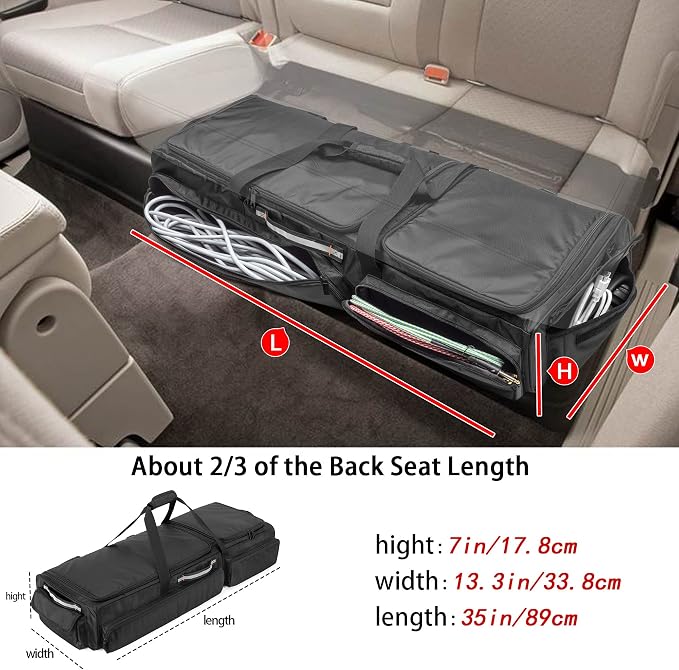 samdew Under Seat Storage Bag for SuperCrew Cab & Crew Cab, Large, Bag Only | Back Seat Organizer for Most Full Size Trucks, Dual-Compartment, with 2 Inner Dividers, Anti-slip Bottom & Multi-pockets - Image 3