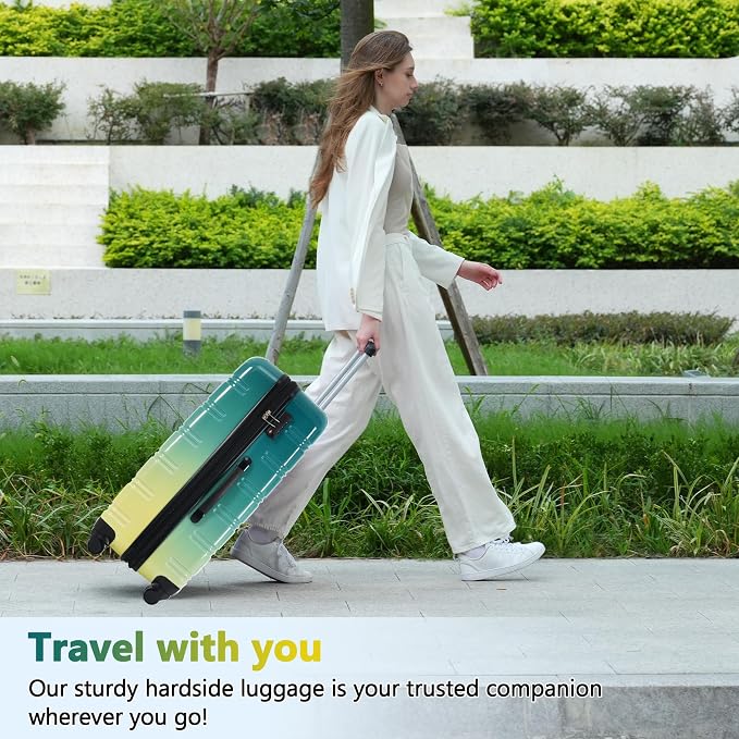 Merax Suitcase Set, Hardshell Luggage Sets 3 Piece with Spinner Wheels | Expandable Gradient Color Suitcase with TSA Lock Lightweight 20" 24" 28",Green and Yellow - Image 2