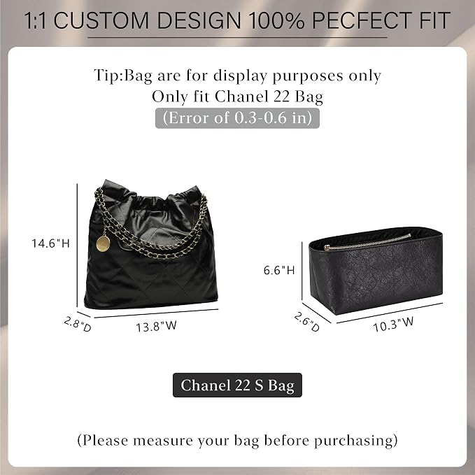 Doxo Purse Organizer Insert for CHANEL 22 Handbag, Lightweight Water-Resistant Bag Organizer insert with YKK Zipper Pocket, DupontPaper and Nylon Lining for Optimal Protection Organization (Small) - Image 2
