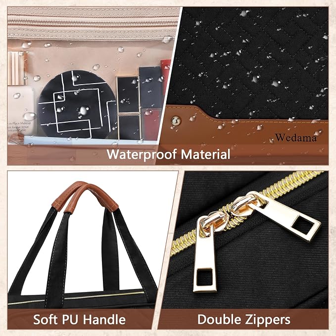 Wedama Toiletry Bag for Women, Hanging Travel Toiletry Bag with Jewelry Organizer Compartment Medium Makeup Bag, PVC Waterproof Cosmetic Travel Bag Trips Camping Bathroom, Black+Brown - Image 6