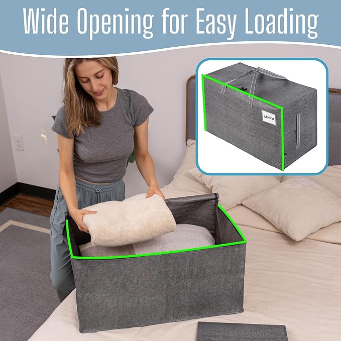 VENO 4 Pack Extra Large Heavy Duty Moving Bags with Wide Opening & Reinforced Handles, Reusable Storage Tote Bags with Strong Zippers for Clothes, College Dorm Essentials & Moving Supplies - Image 2