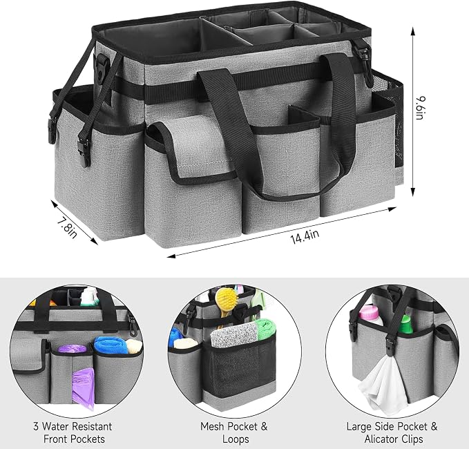 Cleaning Caddy,Cleaning Bag for Housekeepers,Cleaning Supplies Organizer with Handle,Gray - Image 4