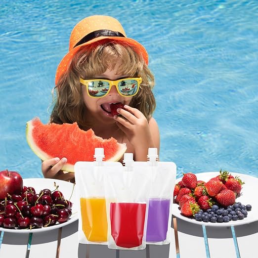 Patelai 300 Pieces Plastic Liquid Pouch Reusable Juice Pouches Travel Water Leak Proof Bags Bulk with Collapsible Silicone Funnel for Travel Outdoor (10 oz) - Image 5