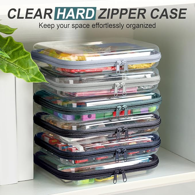 Sanwuta 6 Pcs Clear Hard Zipper Case Plastic Zipper Pouches Transparent Makeup Bag Pencil Case Pouches Toiletry Diaper Bag for Travel Toy Storage Organizer Bins(Blue-green,7.87 x 5.9 x 2 Inch) - Image 5