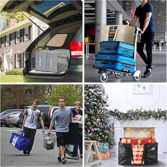 BALEINE 8-Pack Oversized Moving Bags with Reinforced Handles, Heavy-Duty Storage Tote Moving Supplies for Packaging, Camping (Black w/Window, 8-Pack) - Image 6